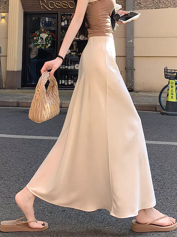 Satin Midaxi Skirt For Women Flowy Mermaid Trumpet Hem, High Waist, A Line Fit Spring Summer Autumn New Skirts