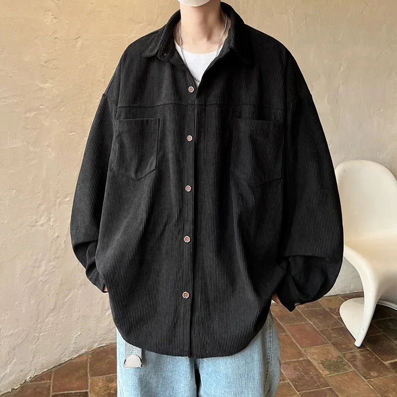 Corduroy Shirt Boys Spring Autumn American Retro Long-sleeved Shirt Japanese Casual Jacket