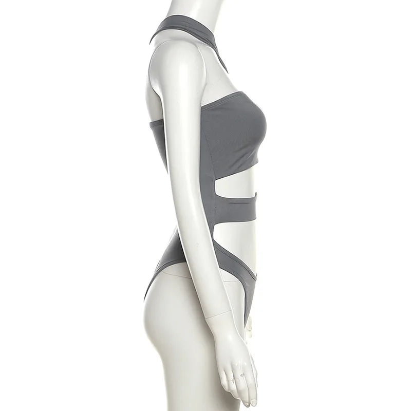Solid Black Bodysuit Lingerie Sexy Tops For Women Club Outfit Inclined Collar Body Feminino One-pieces Hollow Out Y2k Clothes