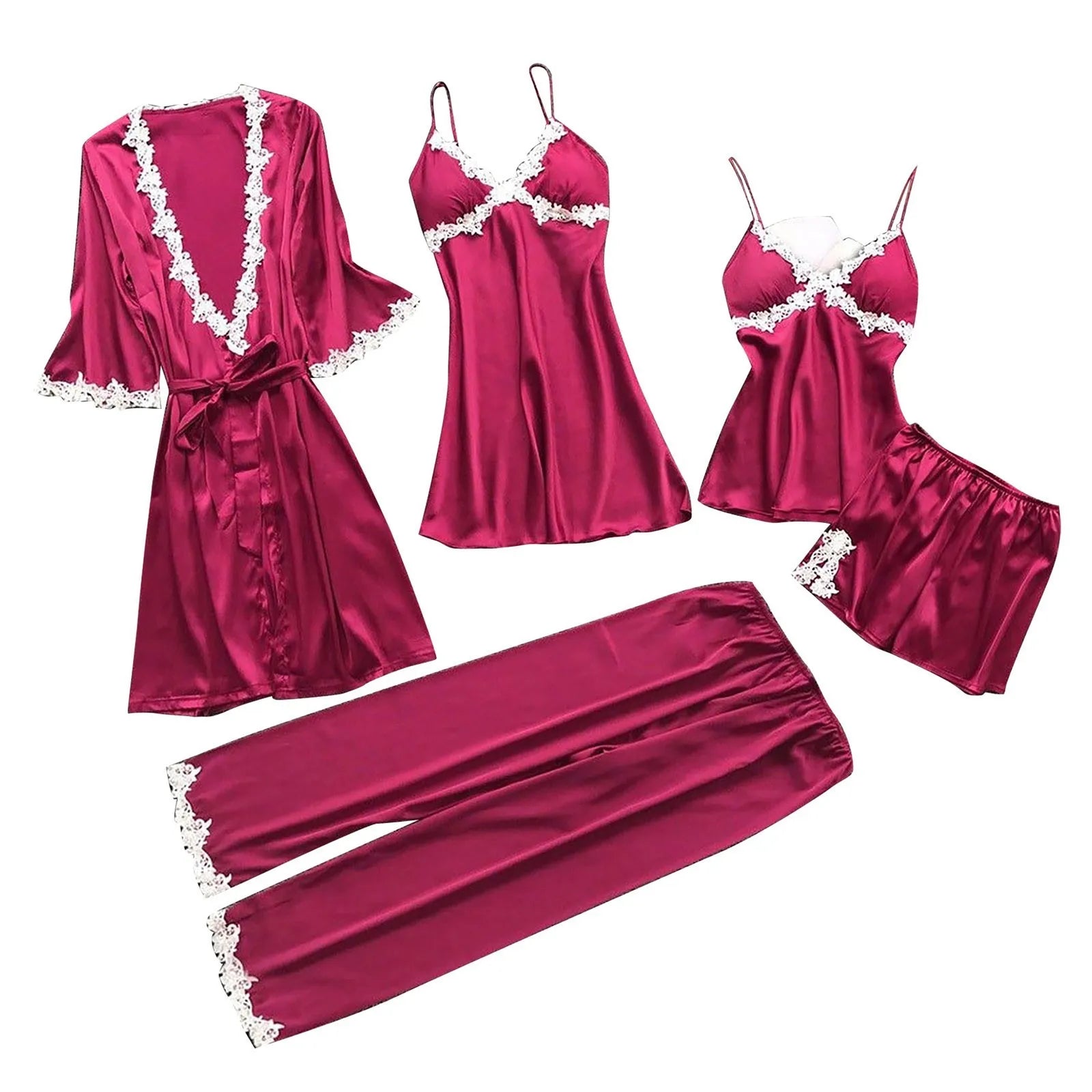 Ladies Underwear Women'S Sexy Nightgown Set 5-Piece Women Sexy Garter Lingerie Set Robes Lace Bodysuit Deep-V Neck Underwear