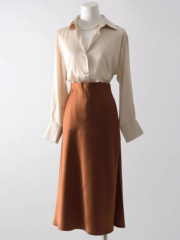 Midi Satin Skirts Women Luxury Summer Black Formal Silk Office Skirt With Slit A Line Green Midi Skirt Burgundy Women Elegant