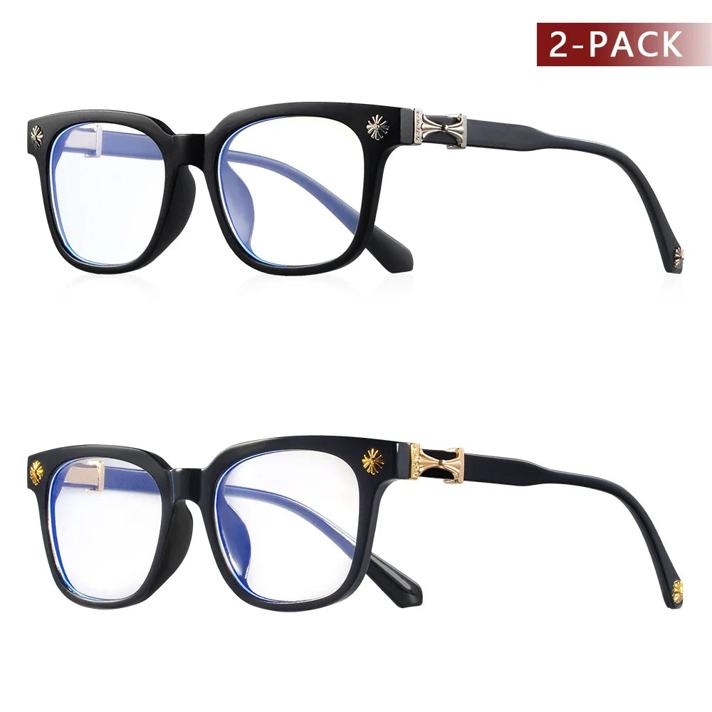 2pcs Classic Square Anti Blue Light Glasses Reading Books Vintage Glasses Women and Men Prescription Glasses Computer Eyeglasses