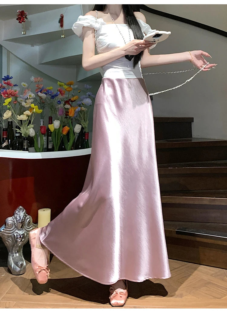 Satin Midaxi Skirt For Women Flowy Mermaid Trumpet Hem, High Waist, A Line Fit Spring Summer Autumn New Skirts