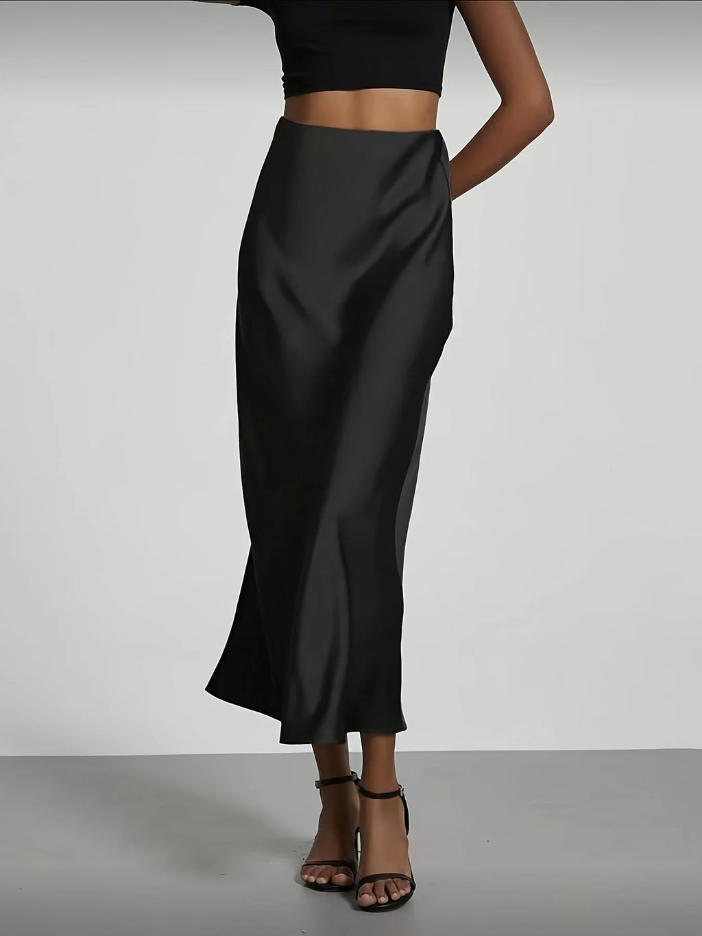 Women's Satin Midi Skirt, High‑waisted Slim Straight, Elegant Draping, Mature Versatile for Commute, Vacation & Parties