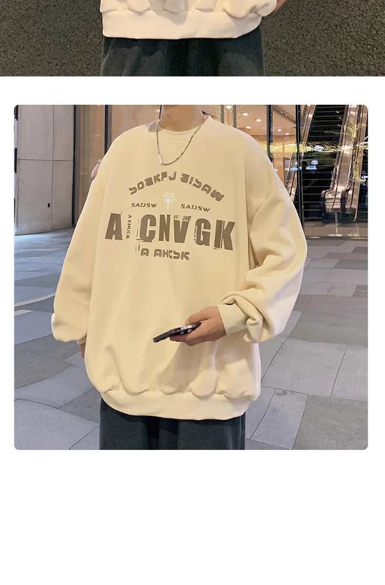 2025 Oversize Hoodies Men Fashion New Loose Pullover O-neck Youthful Vitality Letter Print Long Sleeve Streetwear Tops S-3XL