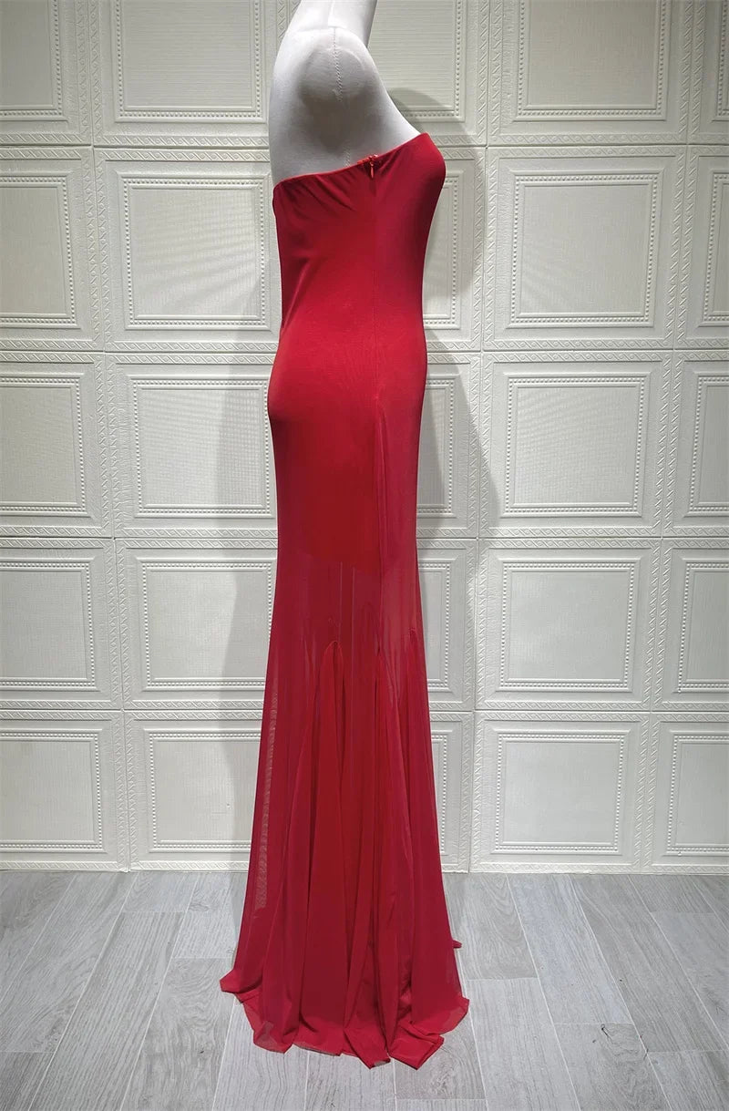 Off-shoulder Strapless Sexy Maxi Dress Women Gown Fashion Elegant Mesh Sleeveless Backless Bodycon Club Party Dresses 2025