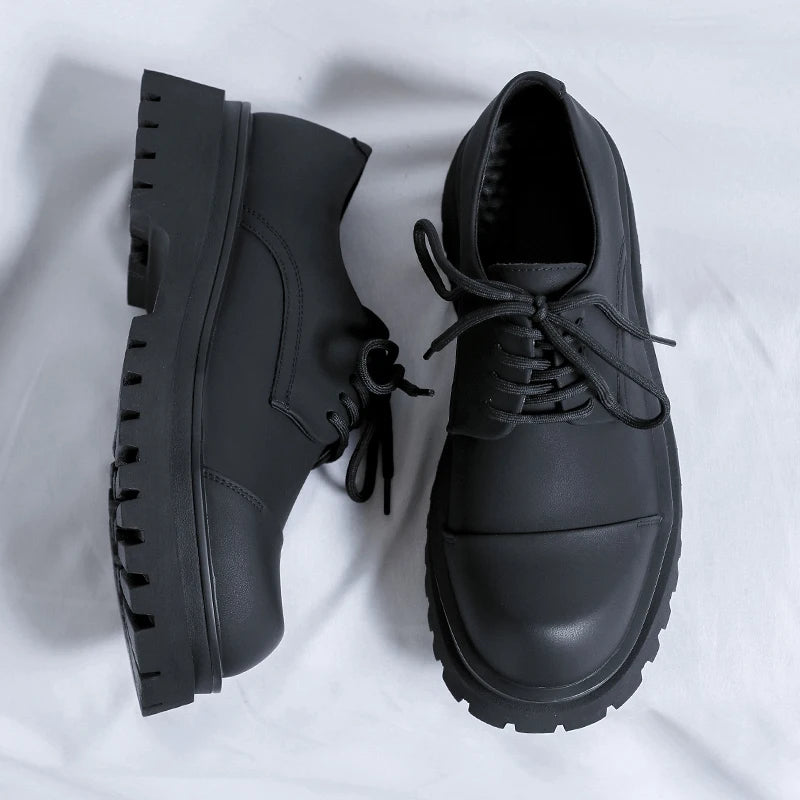 New Shoes Thick Sole Japan Korean Streetwear Casual Leather Shoes For Man Business Fashion Vintage Hipster Wedding Leather Shoe