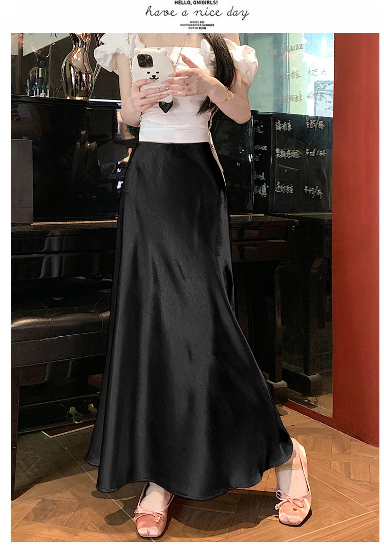 Satin Midaxi Skirt For Women Flowy Mermaid Trumpet Hem, High Waist, A Line Fit Spring Summer Autumn New Skirts