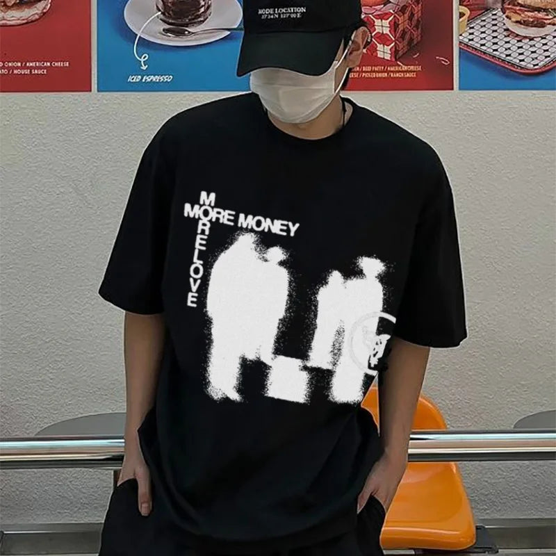 Oversized T-Shirt Men Retro Streetwear Graphic Korean Fashion Cotton Tee Harajuku Vintage Hip Hop Short Sleeve Tops Y2k Clothing