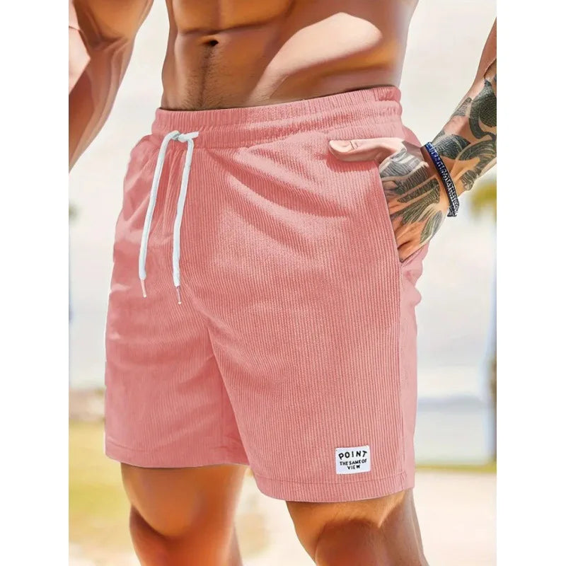 Men's Corduroy Shorts Summer Casual Sports Pants Minimalist Streetwear Elastic Waist Quick Dry Outdoor Shorts