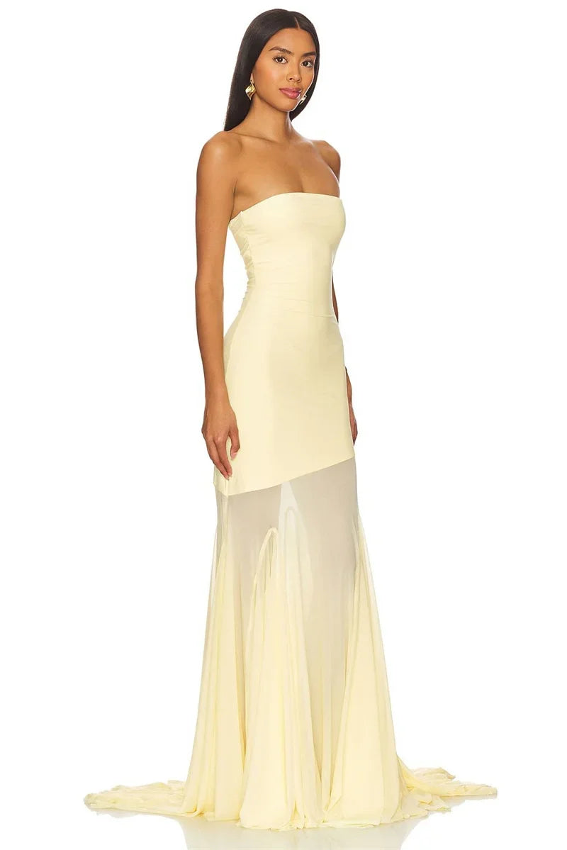 Off-shoulder Strapless Sexy Maxi Dress Women Gown Fashion Elegant Mesh Sleeveless Backless Bodycon Club Party Dresses 2025