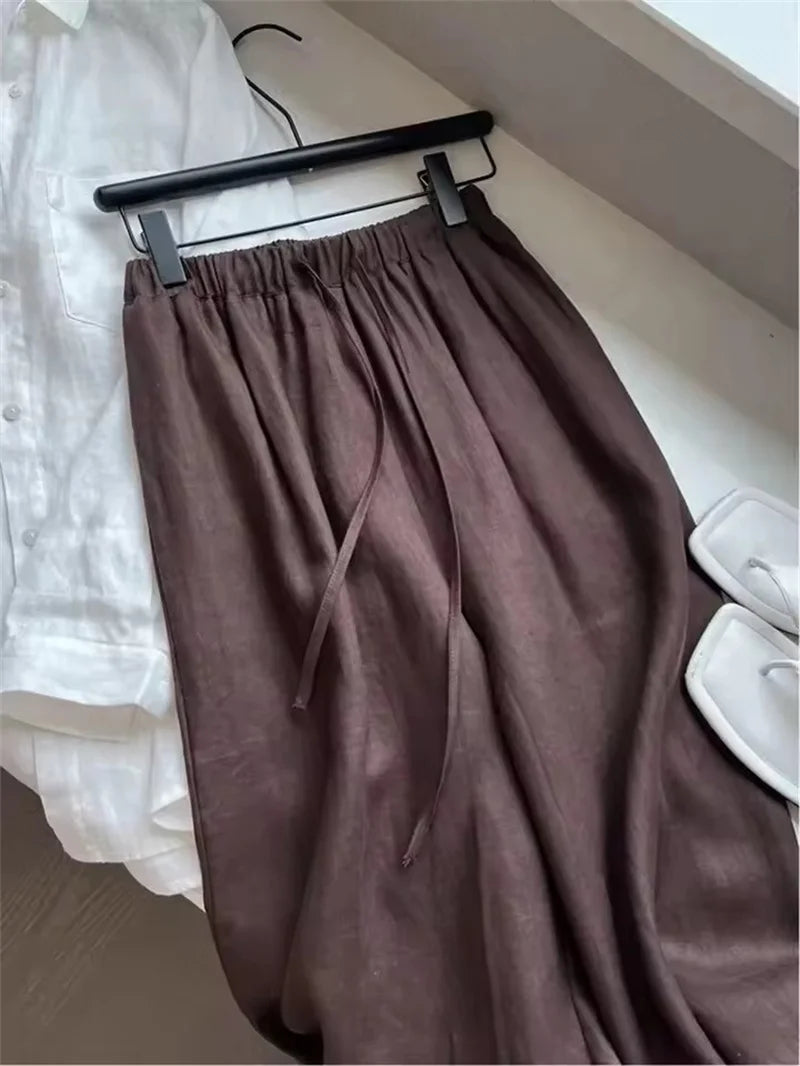 High Waist Cotton Linen Women Wide Leg Pants 2025 Summer Thin Loose Casual Pants Harajuku Solid All Match Straight Trousers