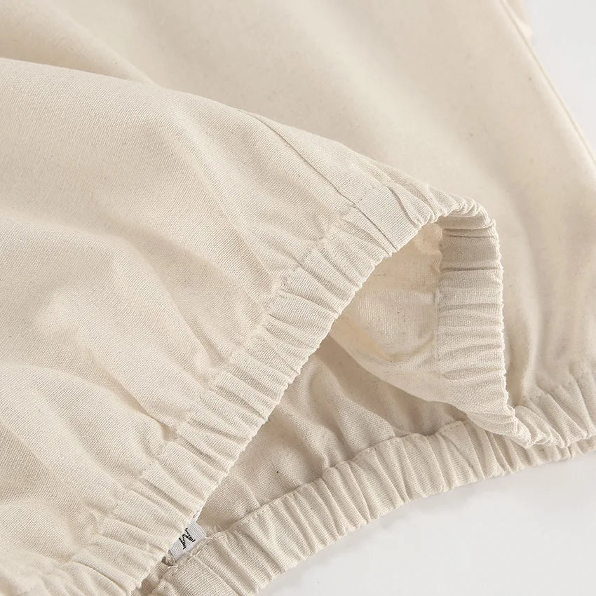 2025 Summer Linen Wide Leg Pants Women Casual Loose Pocket Trousers Office Commuter