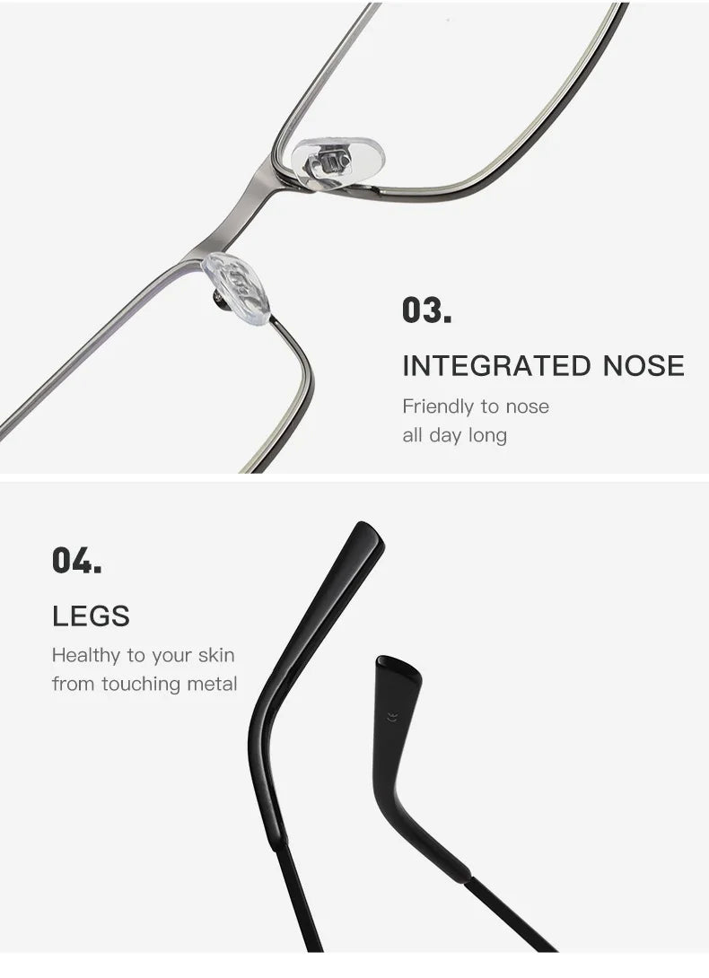 Men Square Metal Large Frame Reading Spring Leg Elderly Presbyopia Glasses Blue Light Blocking Eye Protection Eyeglasses