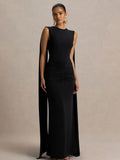 New Backless Evening Gowns Elegant Lady Bodycon Ruched Maxi Dress with Ribbon Fashion Women Sleeveless Prom Dress for Party
