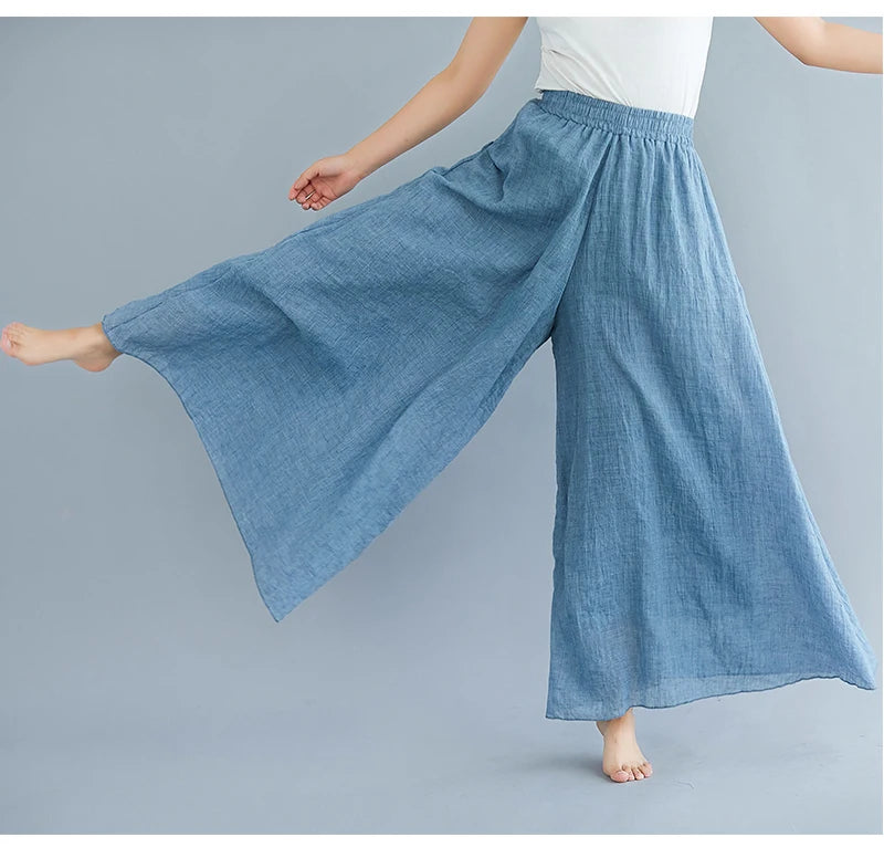 Cotton Linen Wide Leg Pants for Women Summer Casual Loose Pants High Waist Big Swing Skirt Capris Women Clothing PT-565