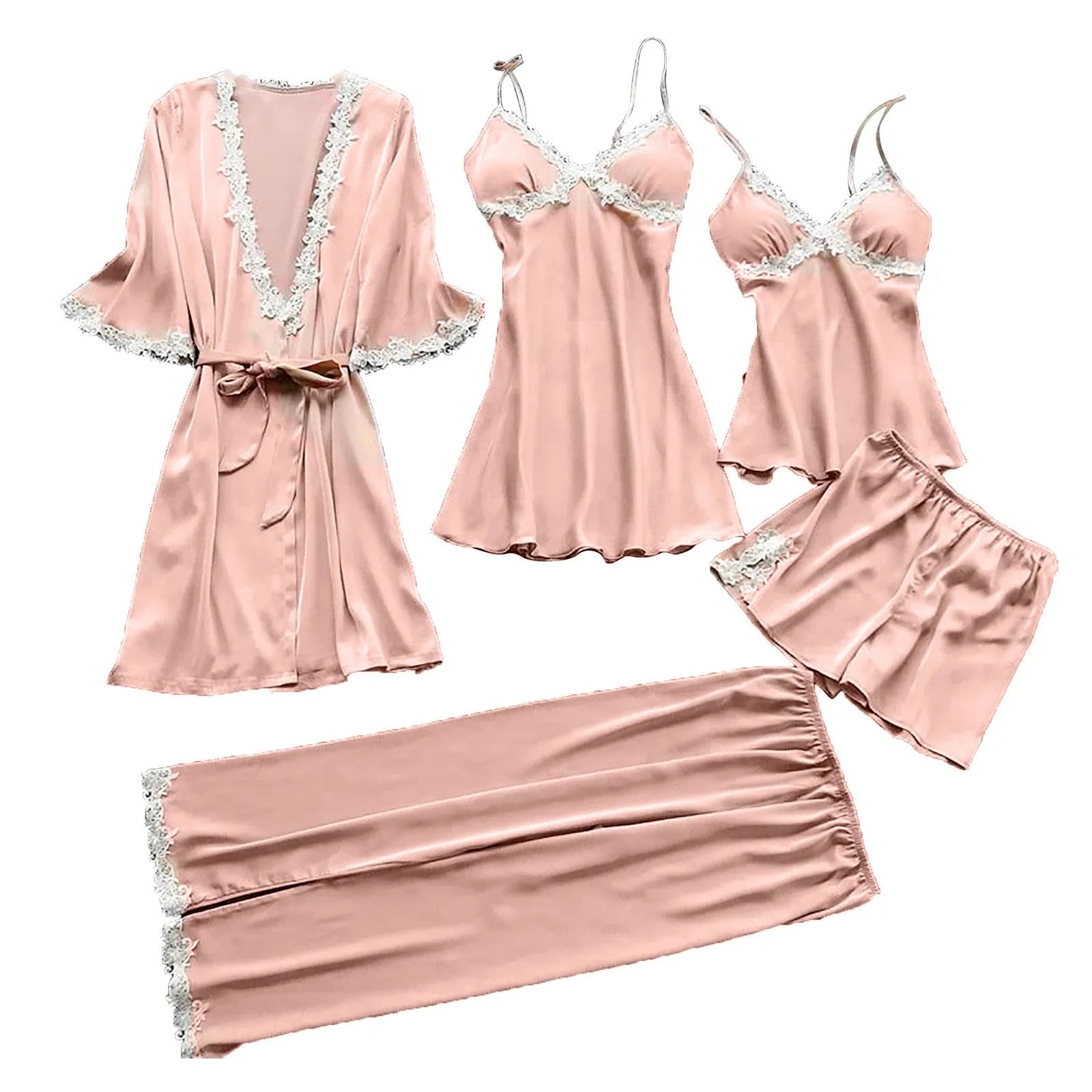 Ladies Underwear Women'S Sexy Nightgown Set 5-Piece Women Sexy Garter Lingerie Set Robes Lace Bodysuit Deep-V Neck Underwear