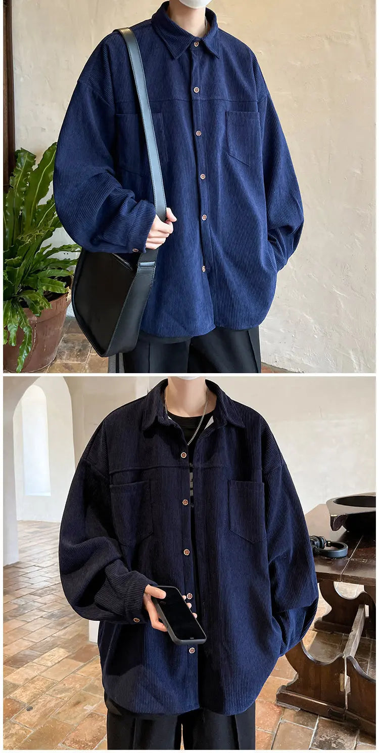 Corduroy Shirt Boys Spring Autumn American Retro Long-sleeved Shirt Japanese Casual Jacket