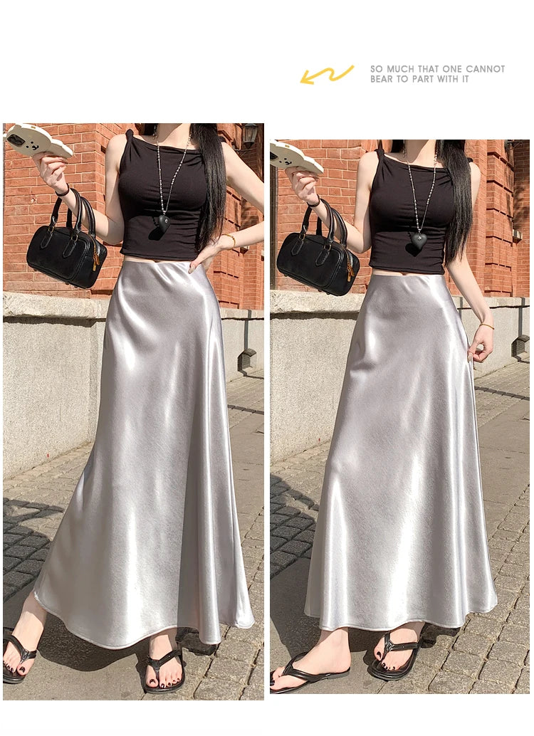 Satin Midaxi Skirt For Women Flowy Mermaid Trumpet Hem, High Waist, A Line Fit Spring Summer Autumn New Skirts