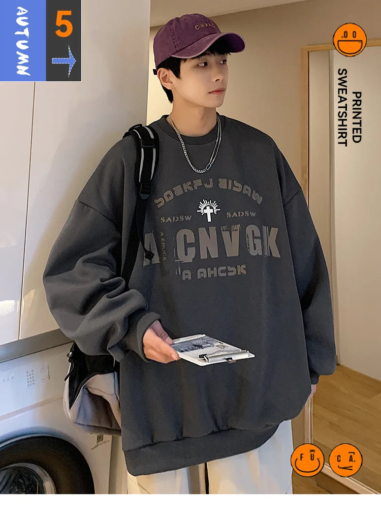 2025 Oversize Hoodies Men Fashion New Loose Pullover O-neck Youthful Vitality Letter Print Long Sleeve Streetwear Tops S-3XL