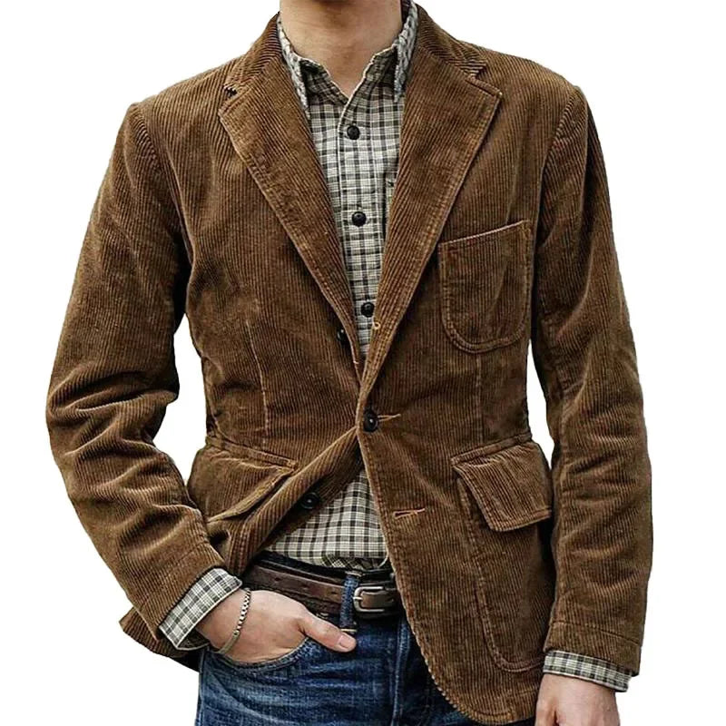 Corduroy Men's Casual Blazer  New Fashion Male's Fit Slim Jackets Black Brown Solid Coats Men Outwear Suit Vetement Homme