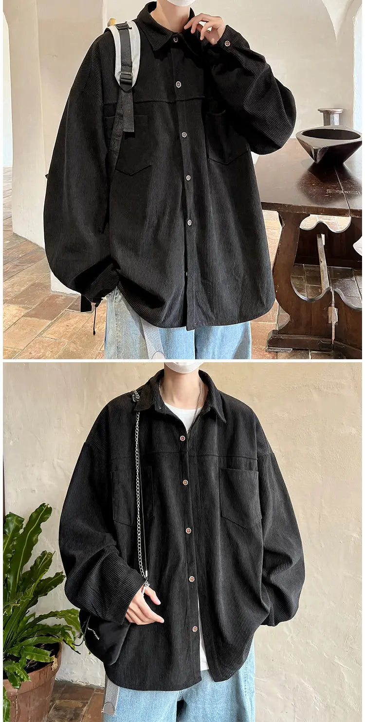 Corduroy Shirt Boys Spring Autumn American Retro Long-sleeved Shirt Japanese Casual Jacket