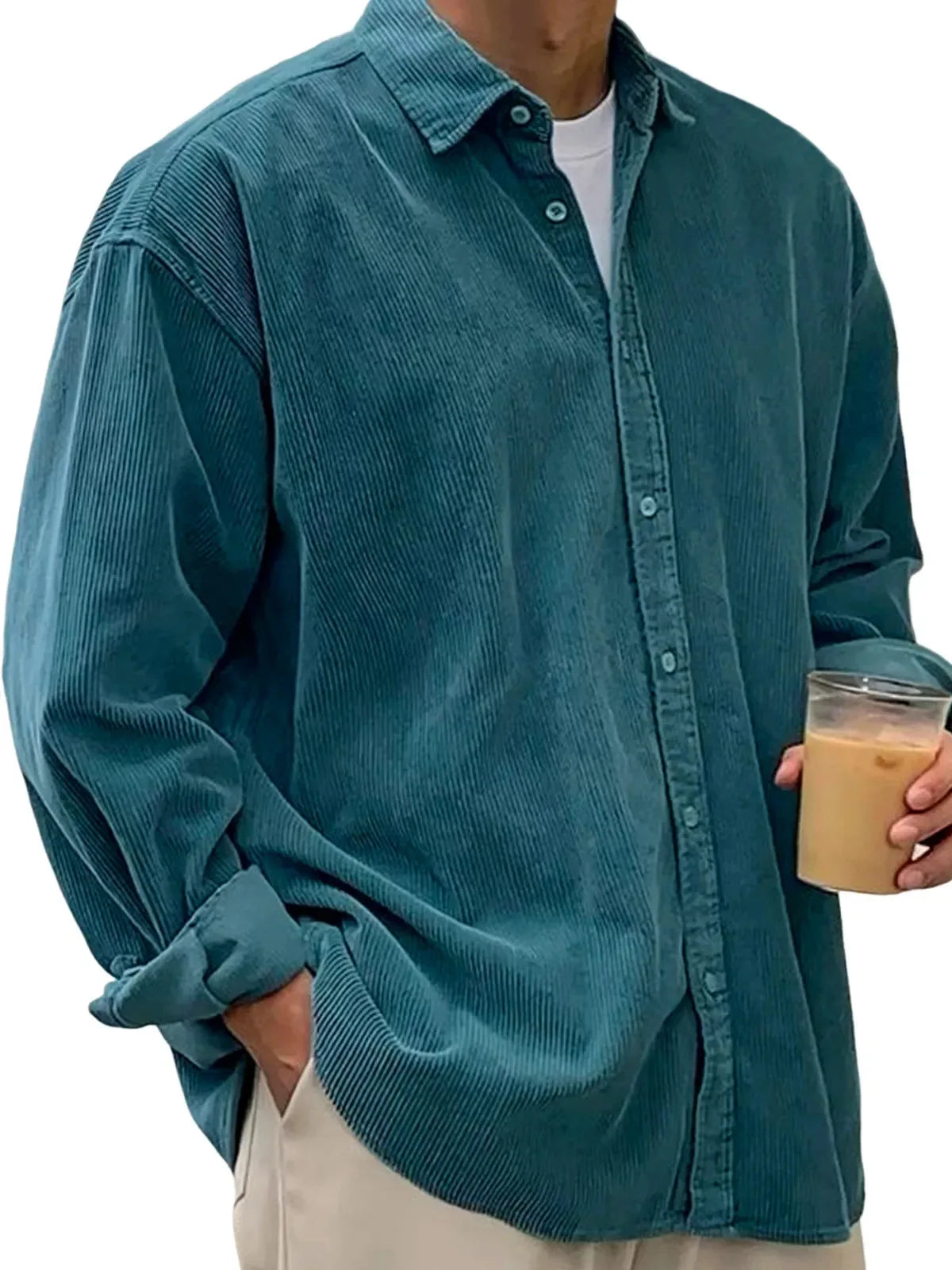 New Corduroy Shirt Men Long Sleeve Trendy Casual Loose Thick Autumn Winter Shacket Male Outerwear