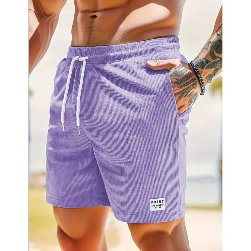 Men's Corduroy Shorts Summer Casual Sports Pants Minimalist Streetwear Elastic Waist Quick Dry Outdoor Shorts