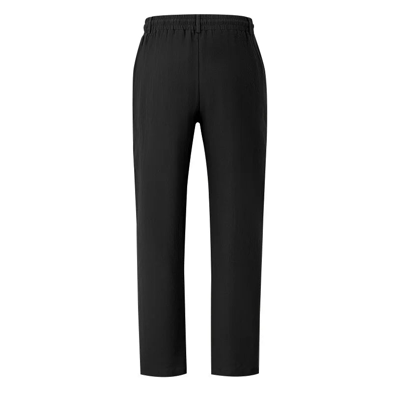 Men's Boho Linen Blend Wide Leg Pants High Waist Drawstring Button Fly Loose Fit Trousers with Side Pockets