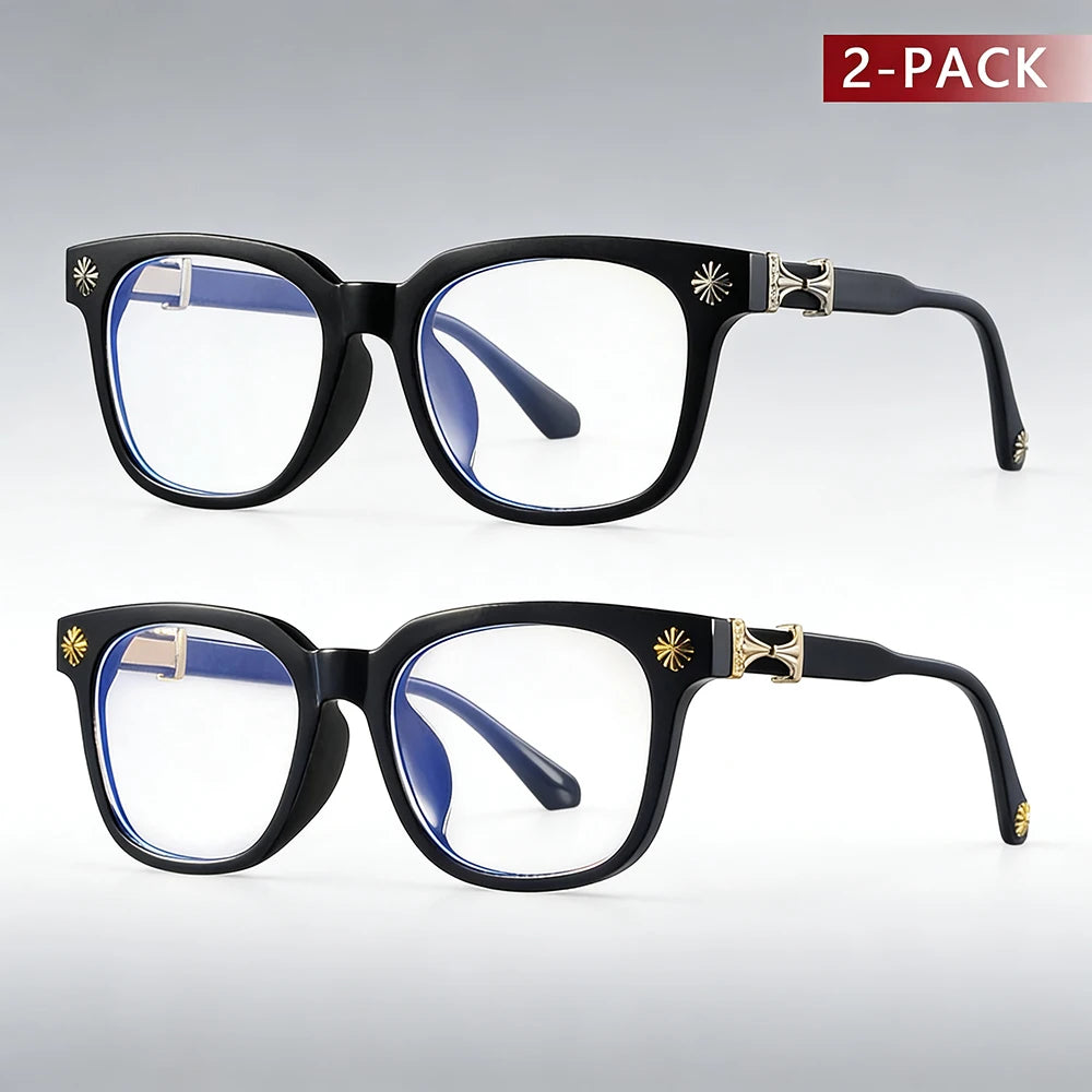 2pcs Classic Square Anti Blue Light Glasses Reading Books Vintage Glasses Women and Men Prescription Glasses Computer Eyeglasses