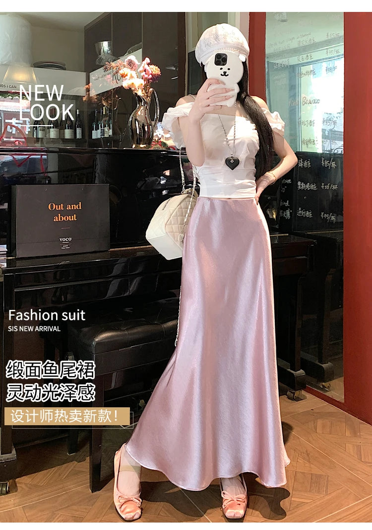 Satin Midaxi Skirt For Women Flowy Mermaid Trumpet Hem, High Waist, A Line Fit Spring Summer Autumn New Skirts