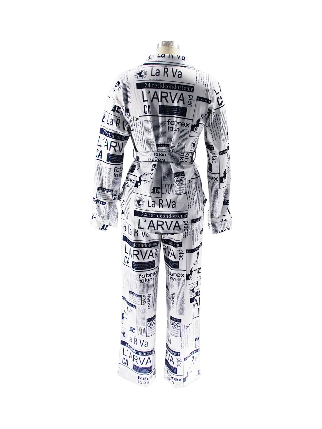 Ladies Clothes Damen Kleidung Stylish Newspaper Print Lapel Long Sleeves Loose Trousers Home Set Outfits For Women's 2 Piece Set