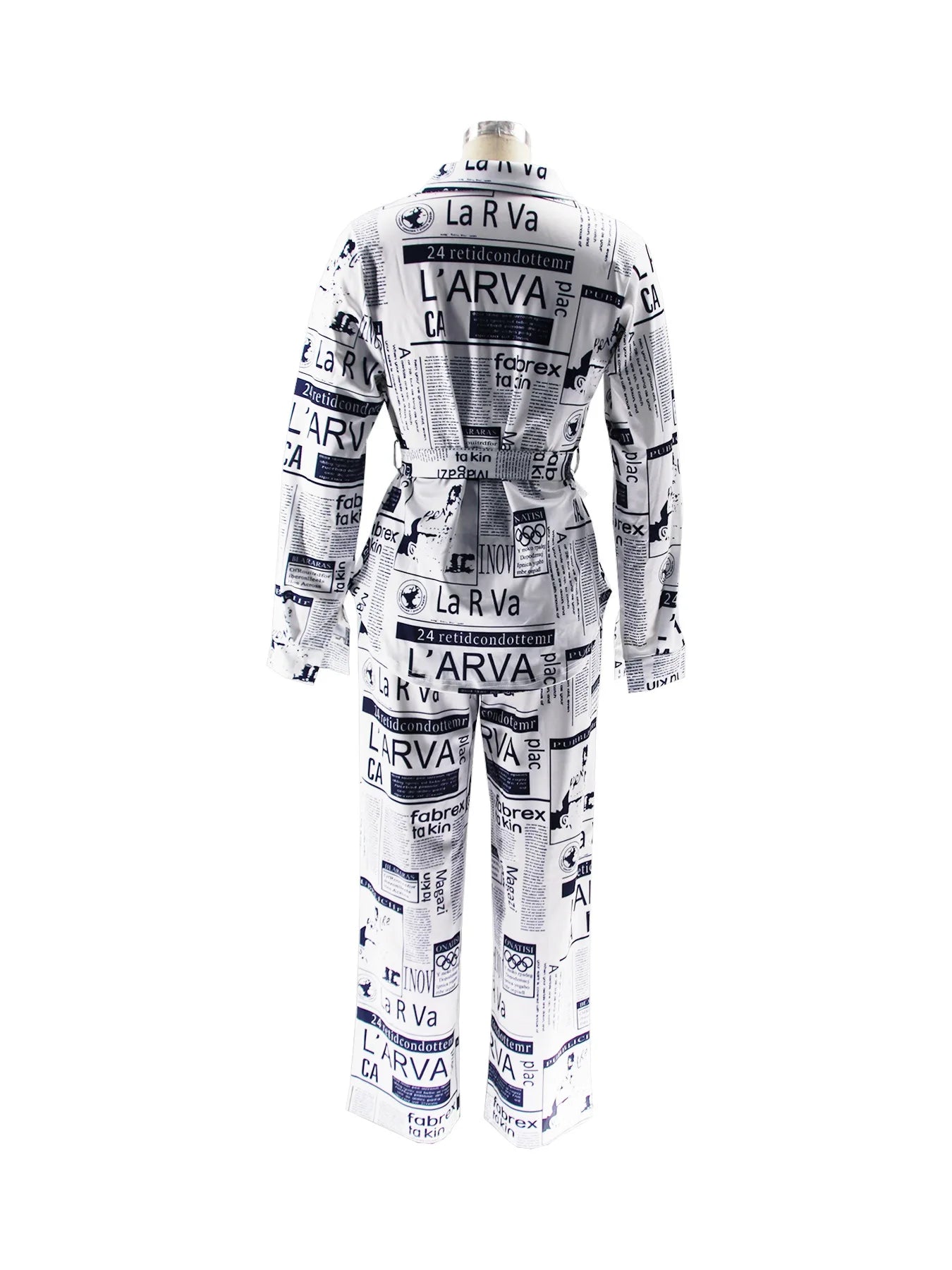 Ladies Clothes Damen Kleidung Stylish Newspaper Print Lapel Long Sleeves Loose Trousers Home Set Outfits For Women's 2 Piece Set