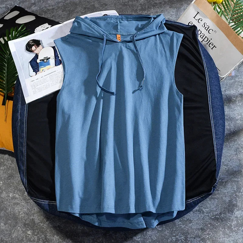 Summer new men's casual sleeveless T-shirt Hooded Vest loose cotton waistcoat men's wear