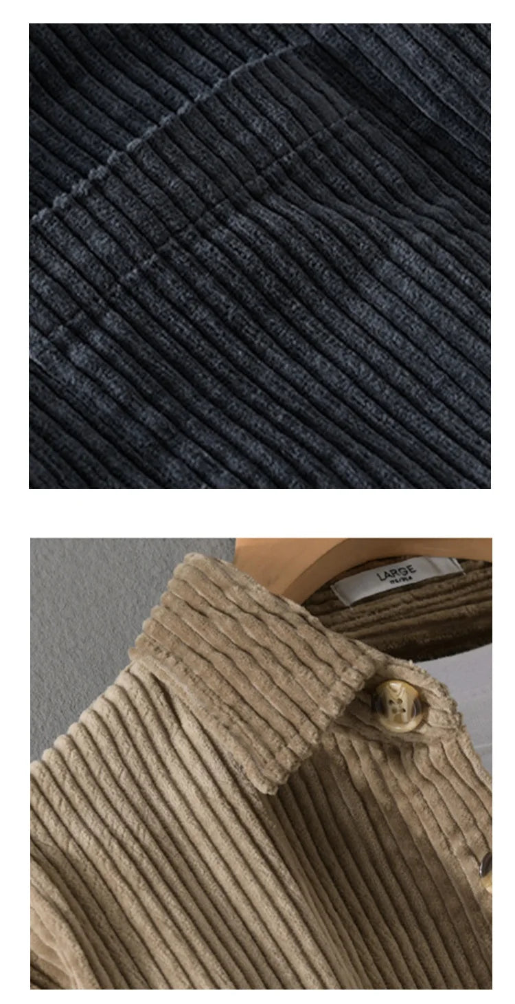 Men's Retro Corduroy Casual Shirt Jacket New Men's Corduroy Long Sleeve Shirt Jacket Casual Fashion Streetwear Lapel Coat