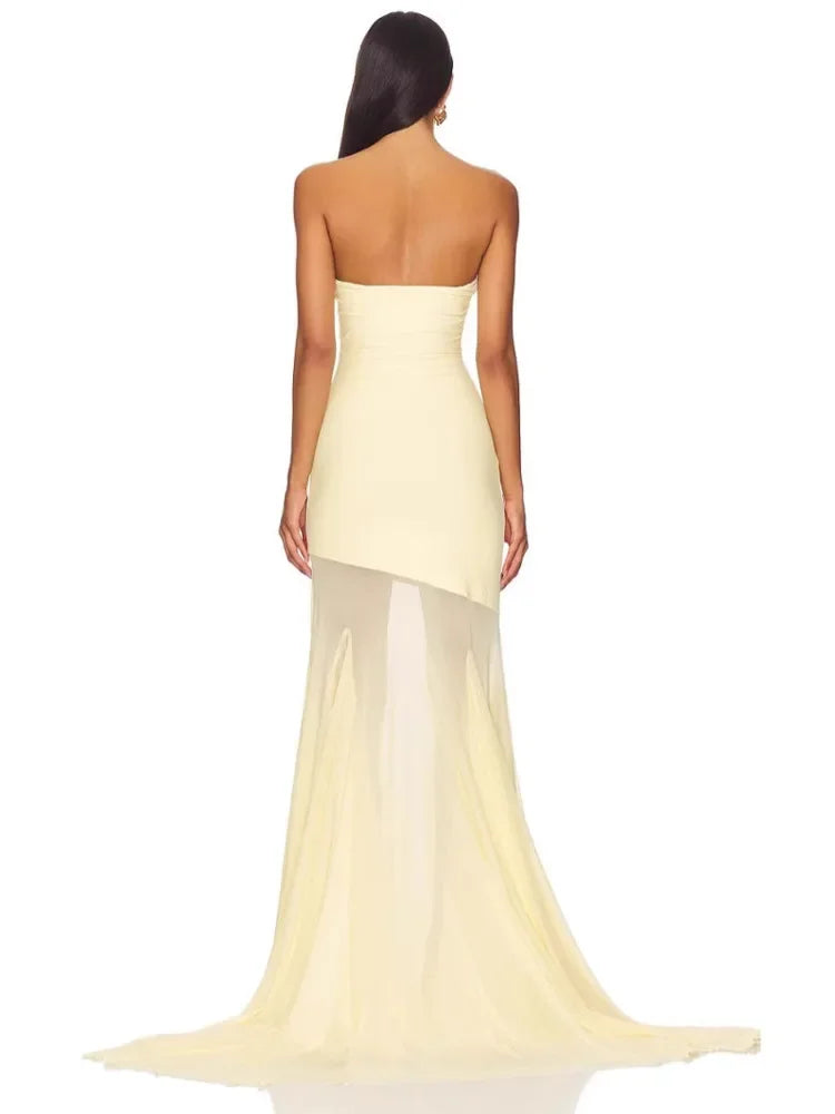 Off-shoulder Strapless Sexy Maxi Dress Women Gown Fashion Elegant Mesh Sleeveless Backless Bodycon Club Party Dresses 2025