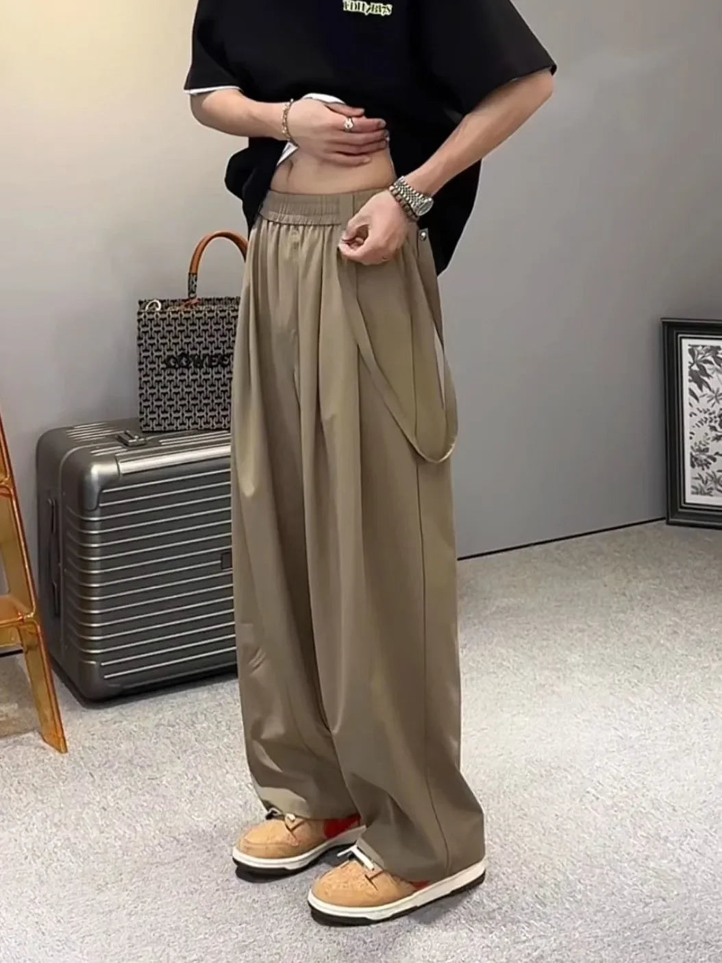 Men's Trendy Casual Trousers New Thin Style Summer Simple Drapey Versatile Trousers Loose