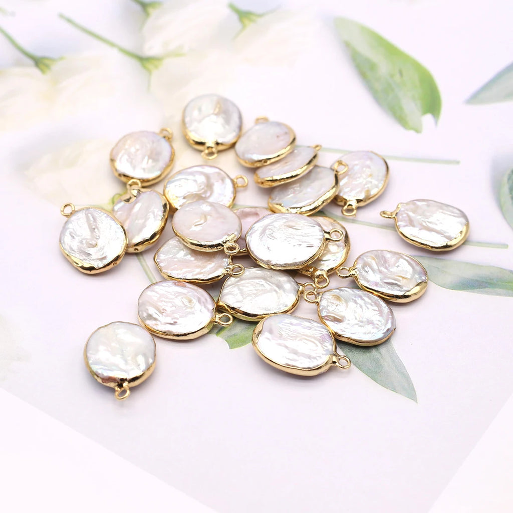 2pc Natural Baroque Pearl Pendants Gold Plated Oval Shape Baroque Charms for Trendy Jewelry Making Diy Earrings Accessories