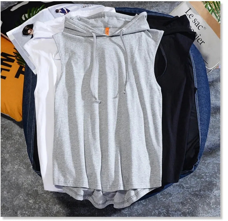 Summer new men's casual sleeveless T-shirt Hooded Vest loose cotton waistcoat men's wear