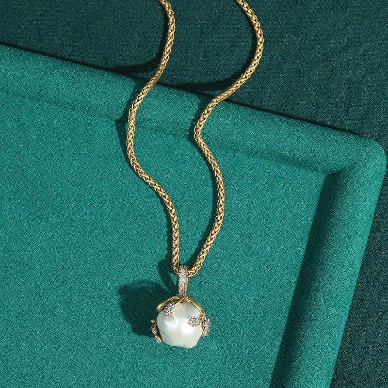 Baroque Abs Pearls Necklace Jewelry Pendant Light Bulb Big Ball Rhinestones Gold Color Wedding Luxury Designer For Women 2025
