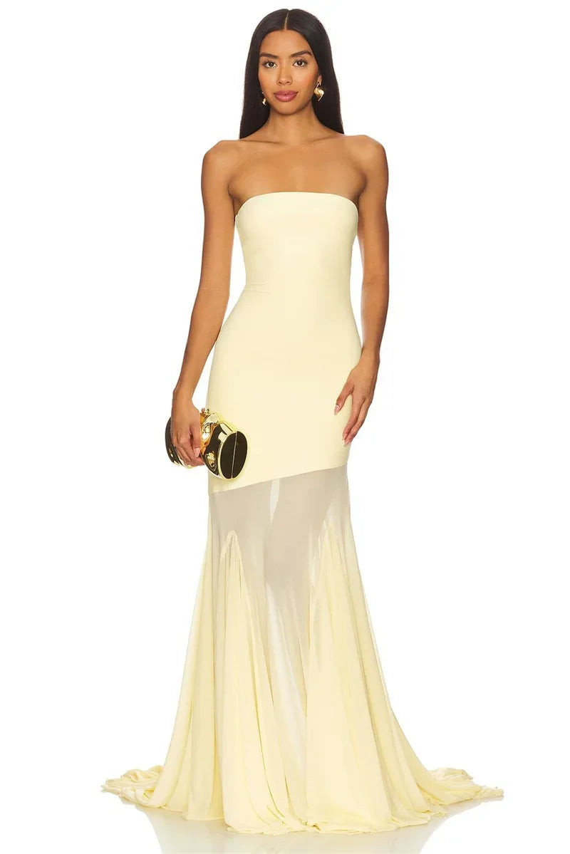 Off-shoulder Strapless Sexy Maxi Dress Women Gown Fashion Elegant Mesh Sleeveless Backless Bodycon Club Party Dresses 2025