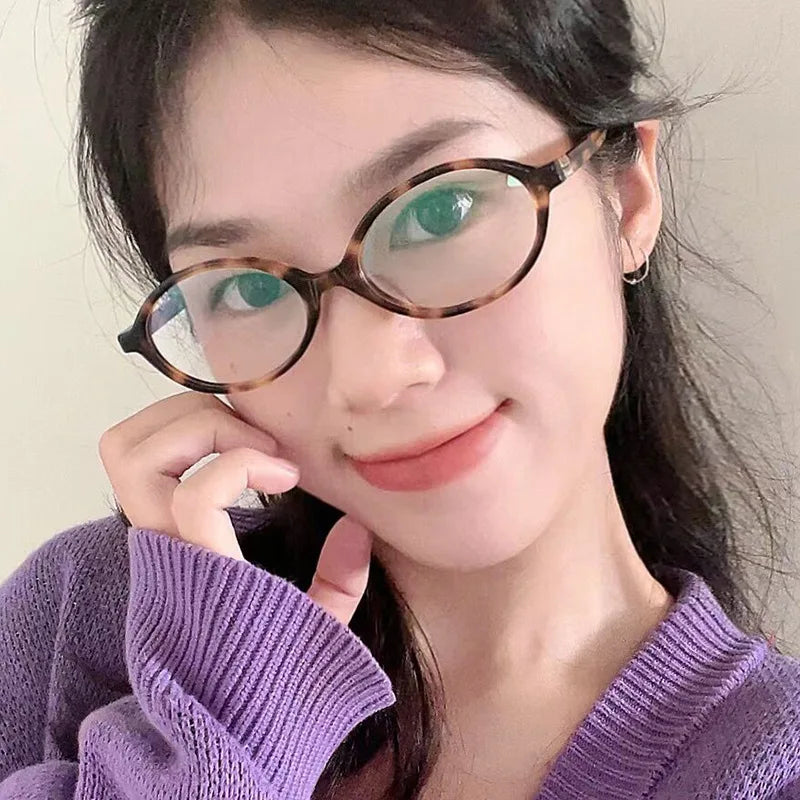 Glasses Frame Nerd Oval Student Anti-Blue Light Small Frame Myopia Prescription Glasses Photochromic Glasses