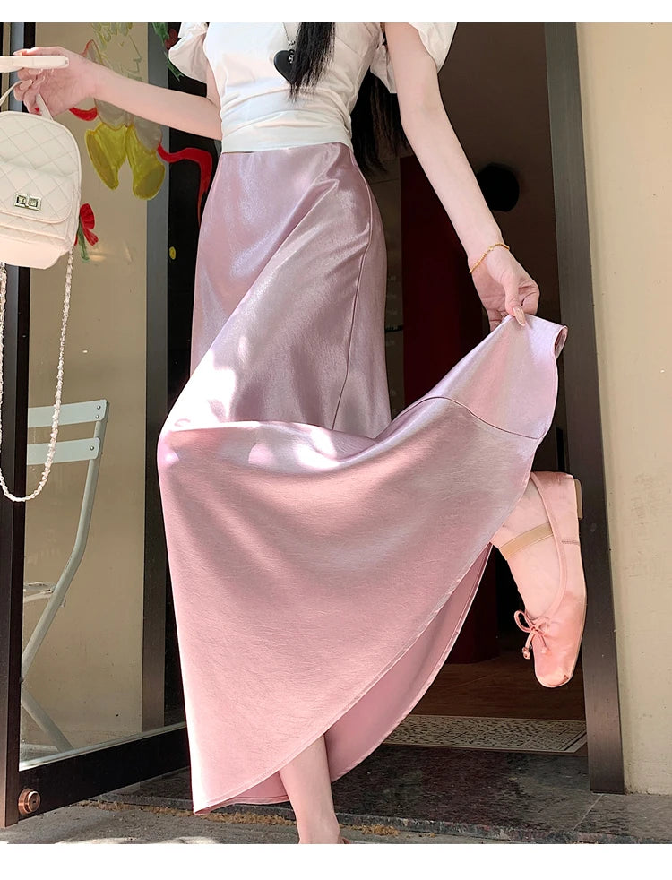 Satin Midaxi Skirt For Women Flowy Mermaid Trumpet Hem, High Waist, A Line Fit Spring Summer Autumn New Skirts
