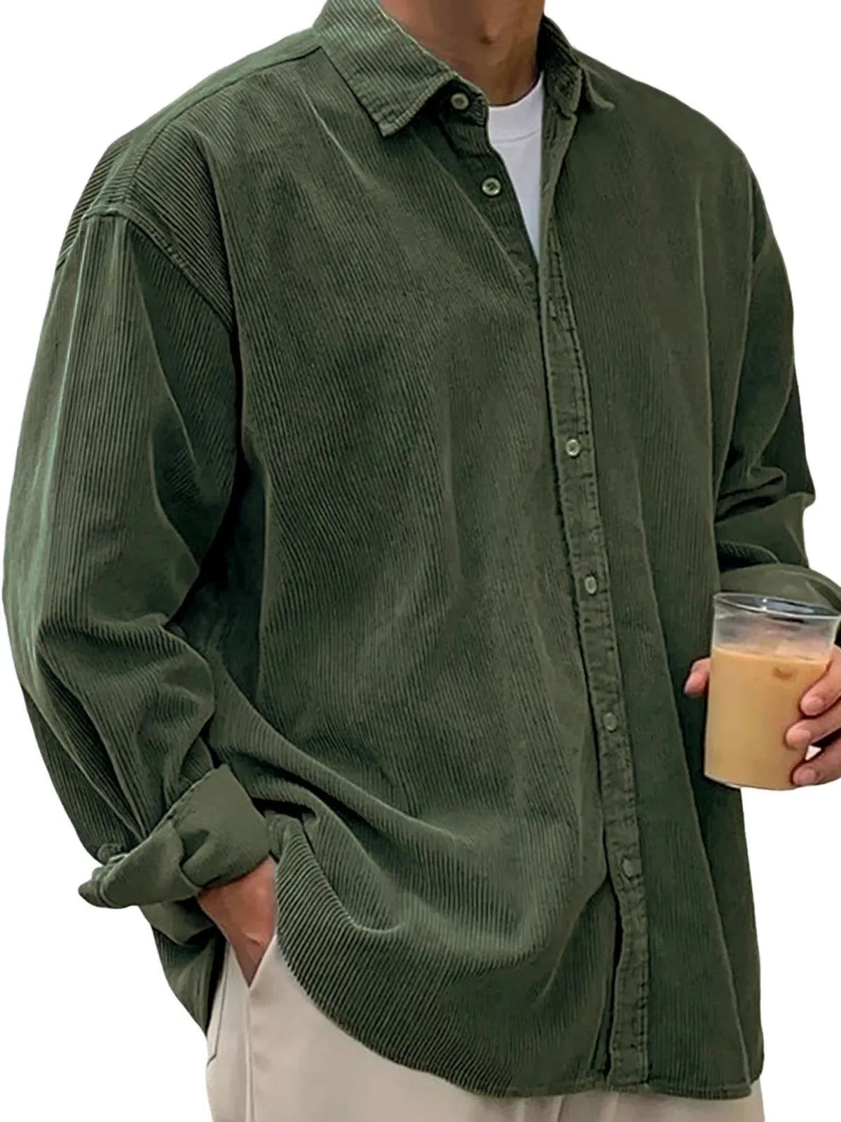 New Corduroy Shirt Men Long Sleeve Trendy Casual Loose Thick Autumn Winter Shacket Male Outerwear