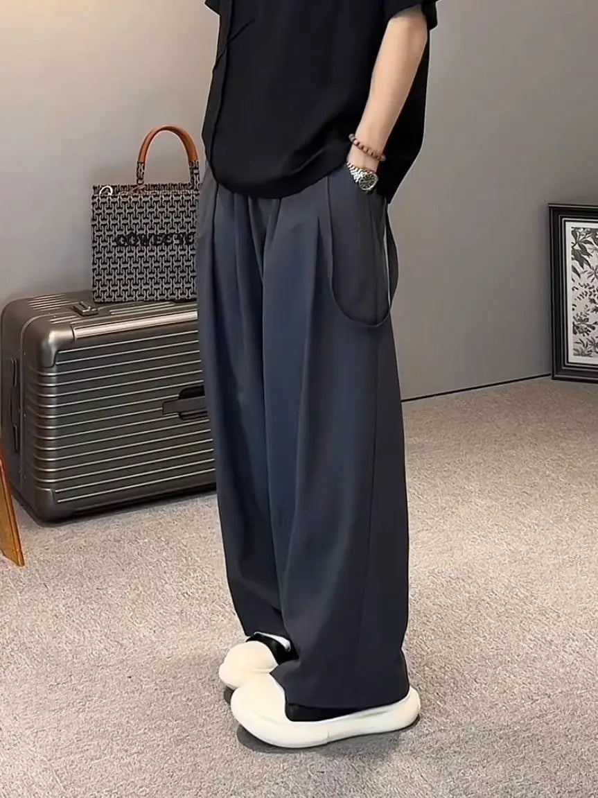 Men's Trendy Casual Trousers New Thin Style Summer Simple Drapey Versatile Trousers Loose