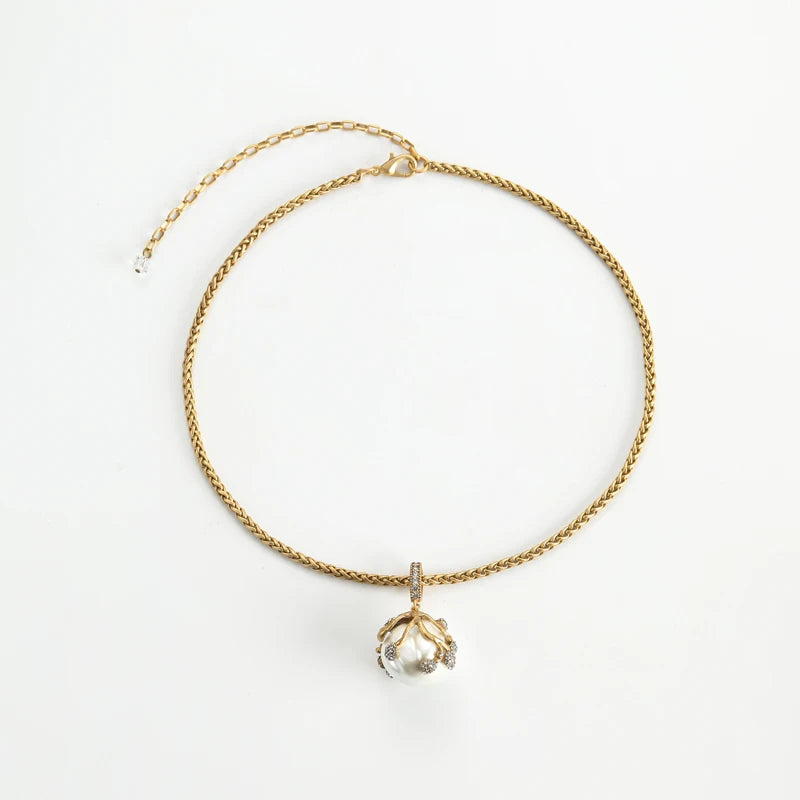Baroque Abs Pearls Necklace Jewelry Pendant Light Bulb Big Ball Rhinestones Gold Color Wedding Luxury Designer For Women 2025