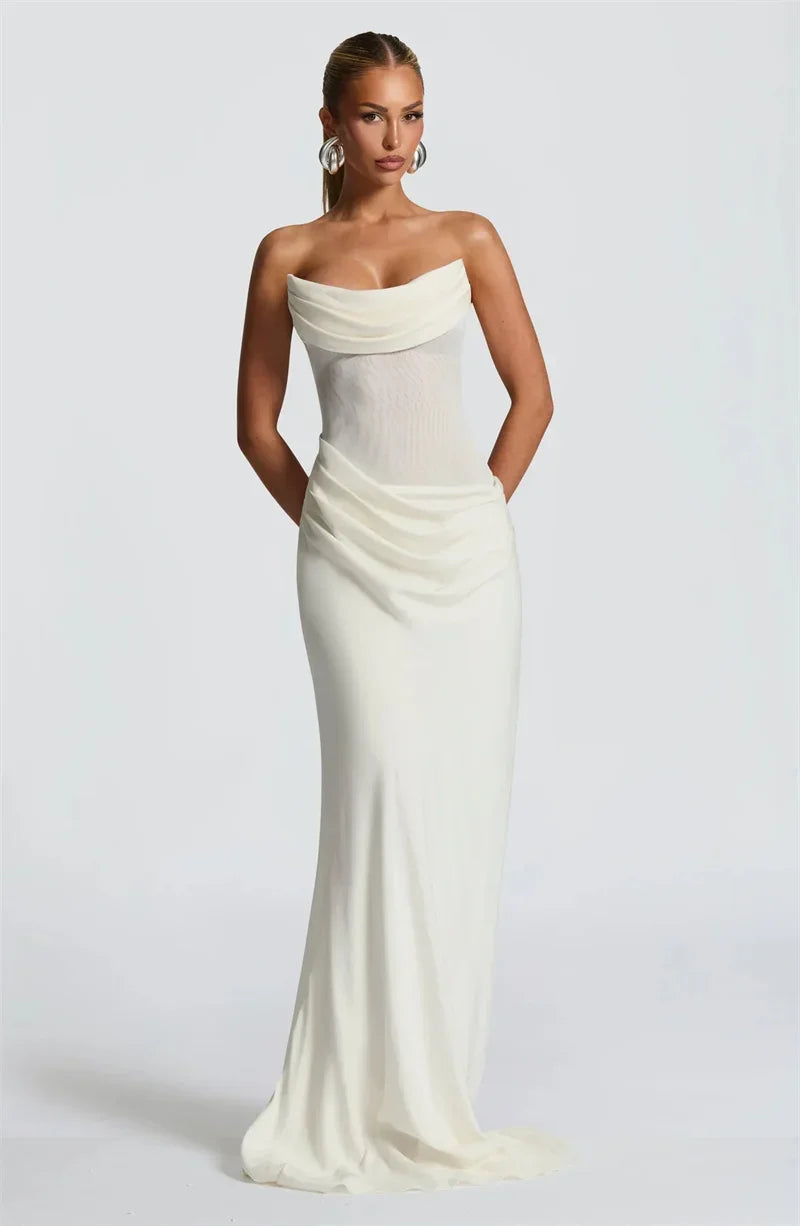 Off-shoulder Backless Sexy Maxi Dress Women Gown Elegant Scarf Collar Strapless Sleeveless Bodycon Club Party Dresses