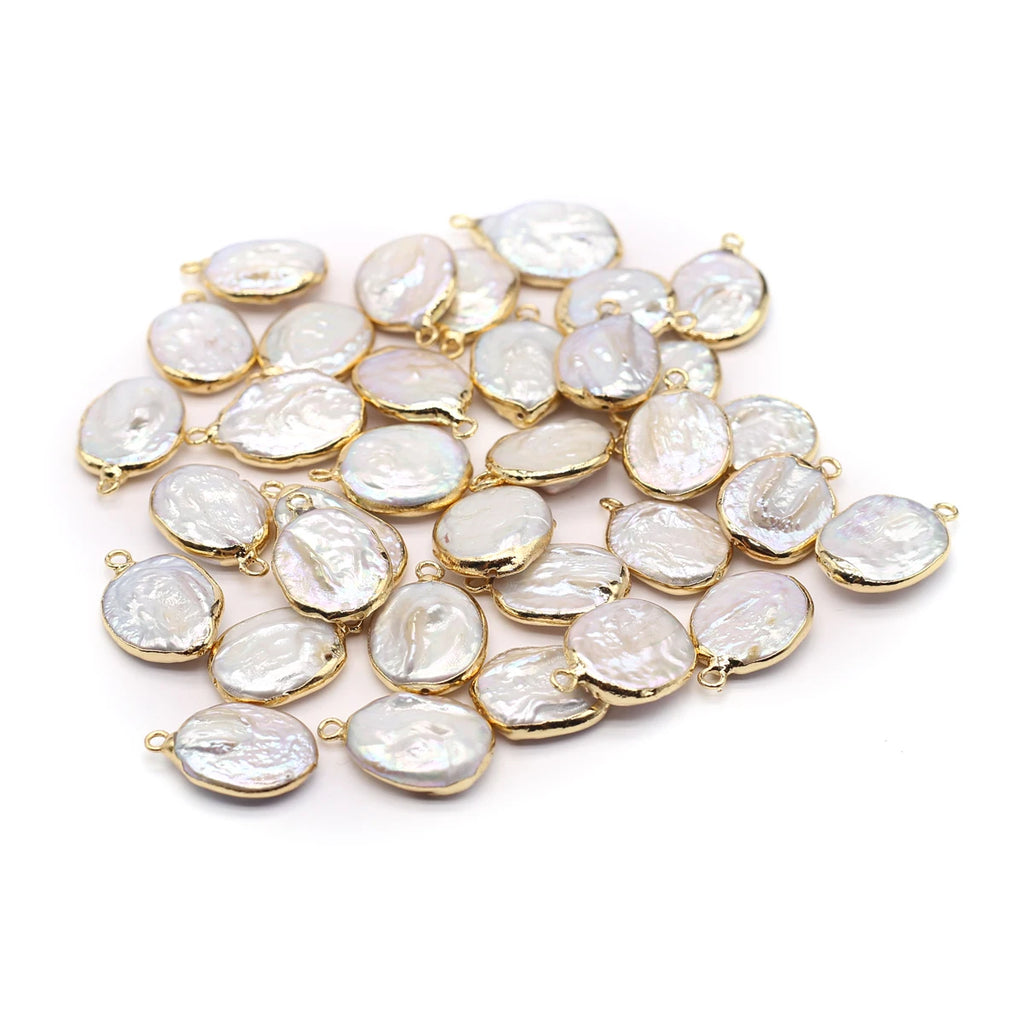 2pc Natural Baroque Pearl Pendants Gold Plated Oval Shape Baroque Charms for Trendy Jewelry Making Diy Earrings Accessories