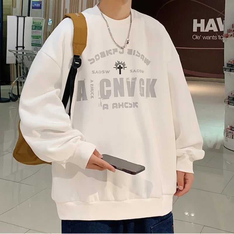 2025 Oversize Hoodies Men Fashion New Loose Pullover O-neck Youthful Vitality Letter Print Long Sleeve Streetwear Tops S-3XL