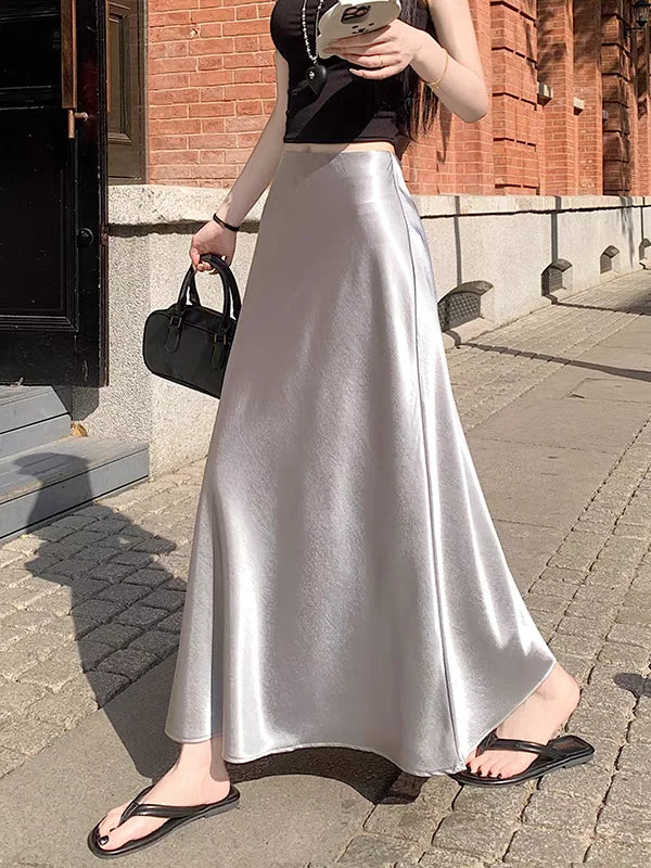 Satin Midaxi Skirt For Women Flowy Mermaid Trumpet Hem, High Waist, A Line Fit Spring Summer Autumn New Skirts